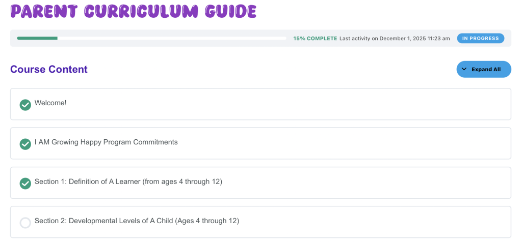 I Am Growing Happy Parent Guide Screenshot